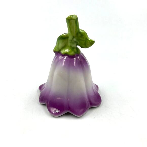 Vintage Small Mini Glazed Porcelain Delicate Bell Purple Morning Glory Flower - Picture 1 of 9